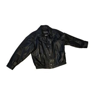 Wilsons The Leather Experts Heavy Motorcycle Black Leather Lined Vtg 80's Sz L